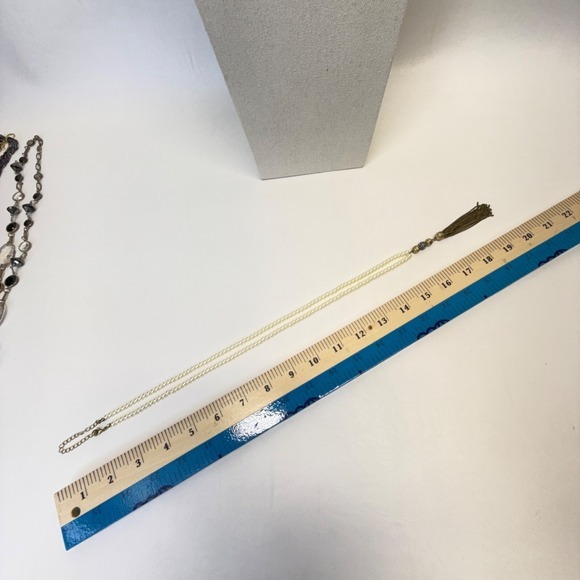 Y-Drop Chain Tassel Necklace‎ Long Length Faux Pearls Gold-Tone Elegant - Picture 7 of 11